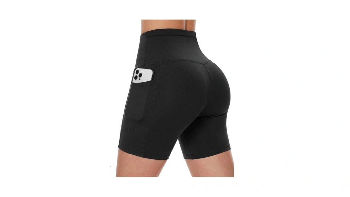 High Waisted Biker Shorts For Women With 3 Pockets, Butter