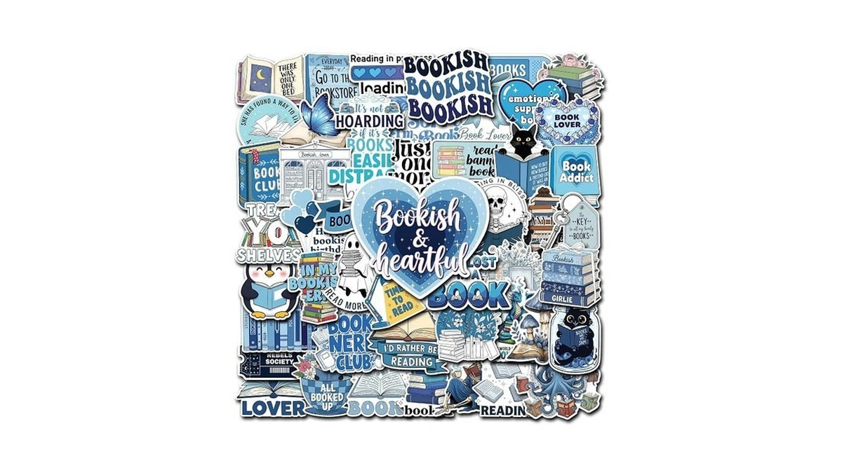 Hizily 50 Pcs Blue Bookish Stickers Cute Book Sticker Aesthetic