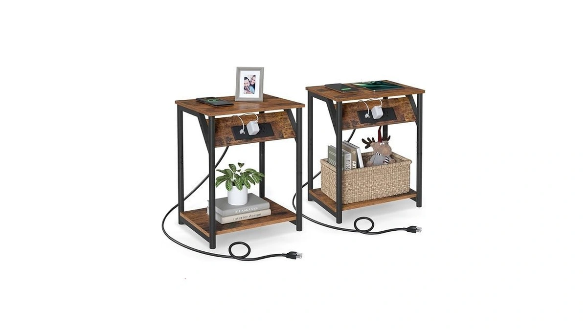 Vasagle End Table With Charging Station, Set Of 2, Small