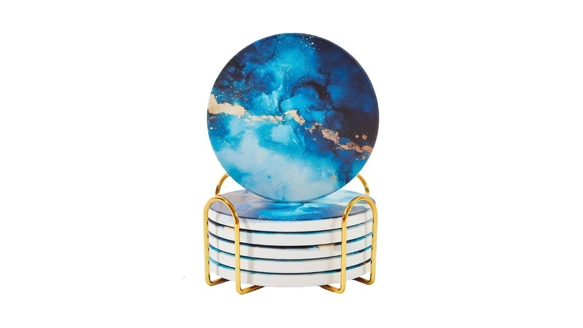 Ceramic Marble Coasters Set Of 6, Absorbent Drink Coasters For