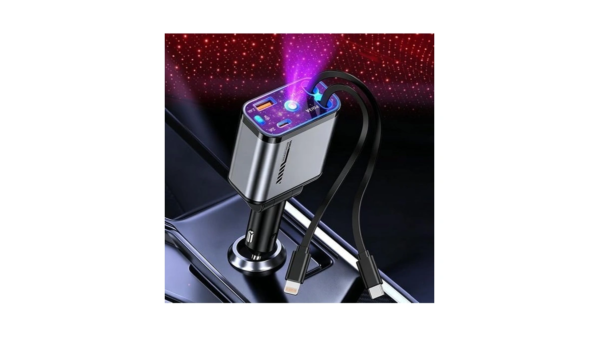 Retractable Car Charger 120w Fast Charging With Starlight,4 In 1