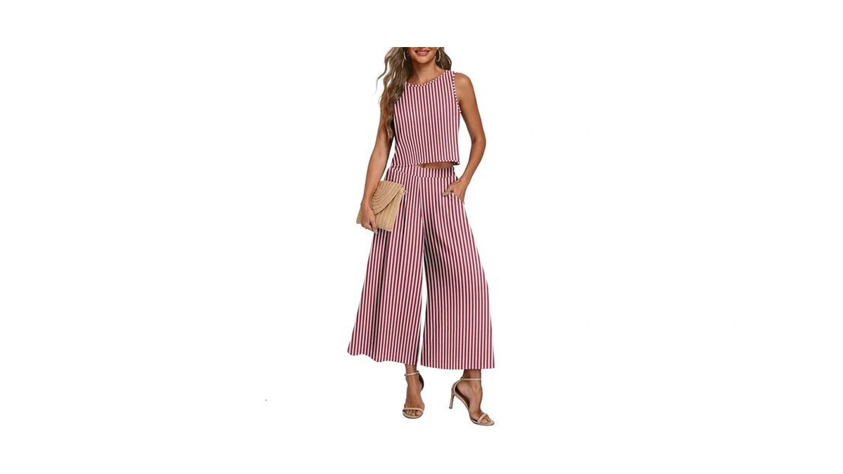 Lepunuo Womens Summer 2 Piece Outfits Flowy Wide Leg Pants