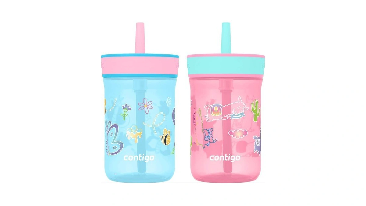 Contigo Leighton Kids Water Bottle, 2-pack, 14oz, Spill-proof, Blue Raspberry/azalea