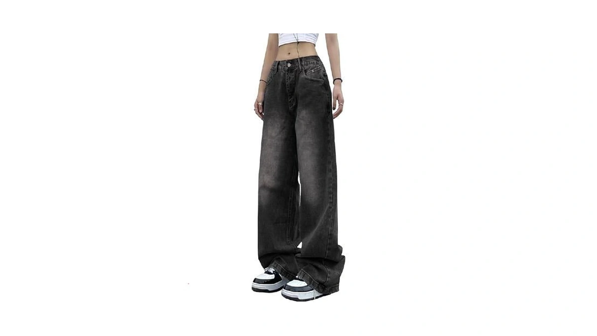 Emmiol Women Wide Leg Jeans Trendy Mid Waisted Denim Pants