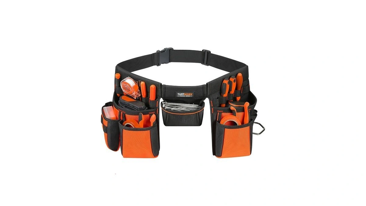 Tuffworx Tool Belt With Multiple Pockets, Heavy Duty Construction Pouch,