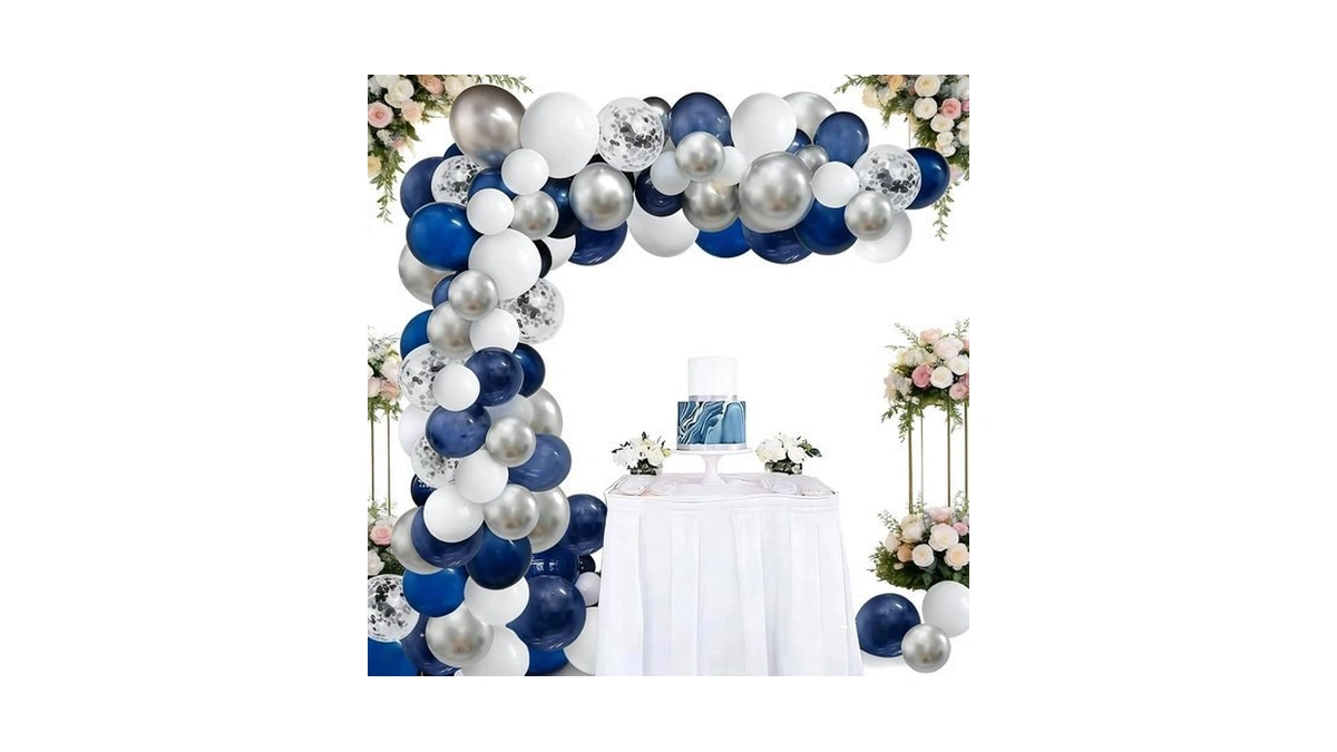 124pcs Blue Silver White Balloons Garland Arch Kit 5/10/12/18 Inch