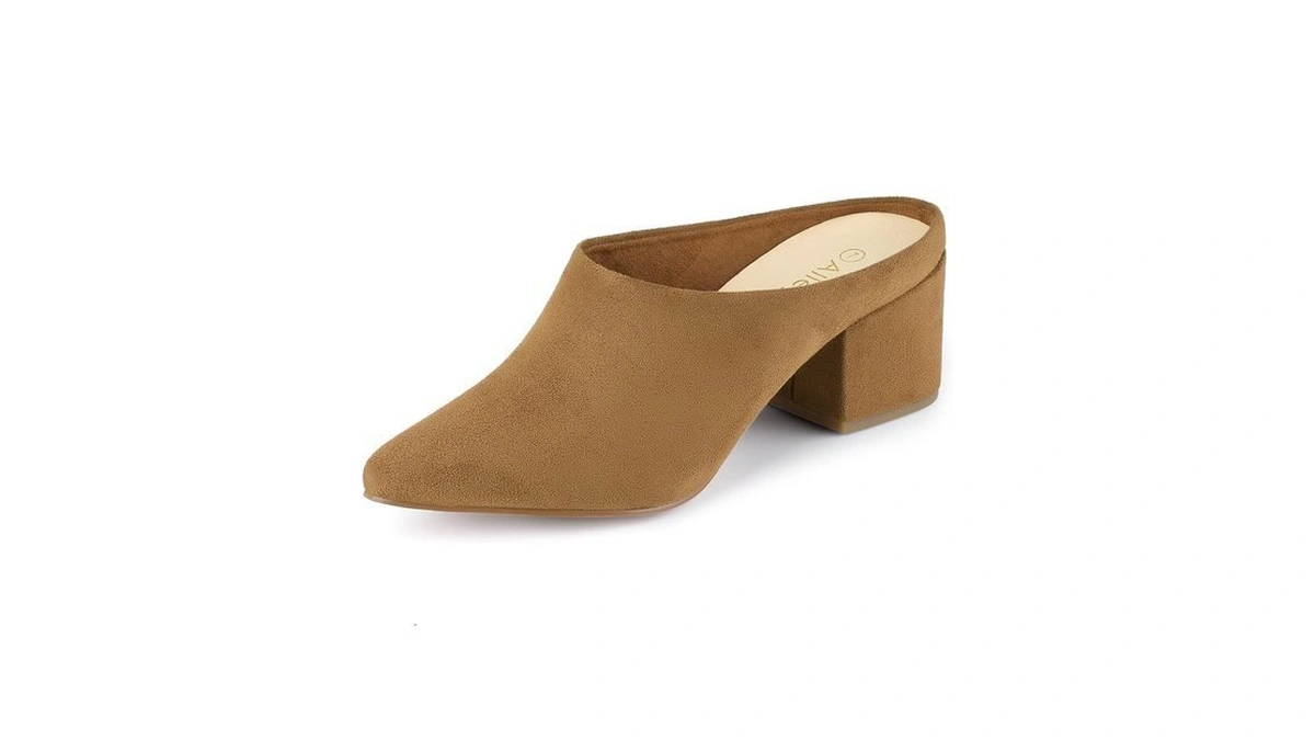 Allegra K Women's Pointed Toe Slip On Block Heel Slide