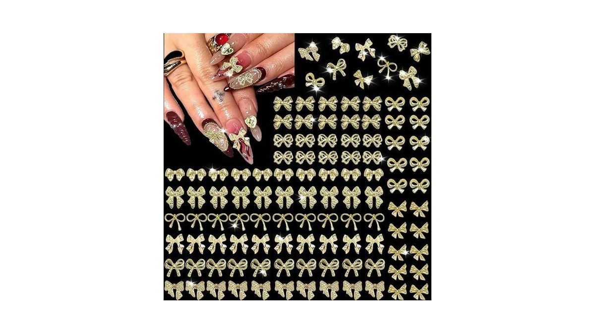 Kachimoo 100 Pcs Bow Nail Charms 3d Gold Bow Charms