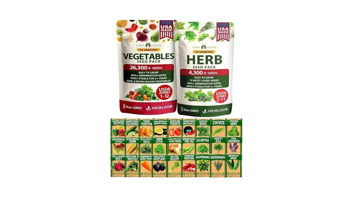 Home Grown 70 Variety Vegetable & Herb Seeds 30,600+ Usa