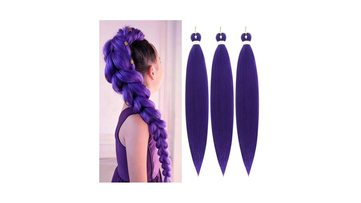 Purple Braiding Hair 24inch 3 Packs Braiding Hair Pre Stretched
