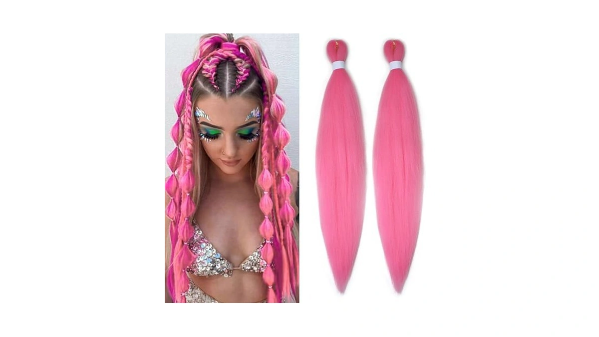 Lounoke Pink Braiding Hair Pre Stretched, Synthetic Pink Hair Extensions