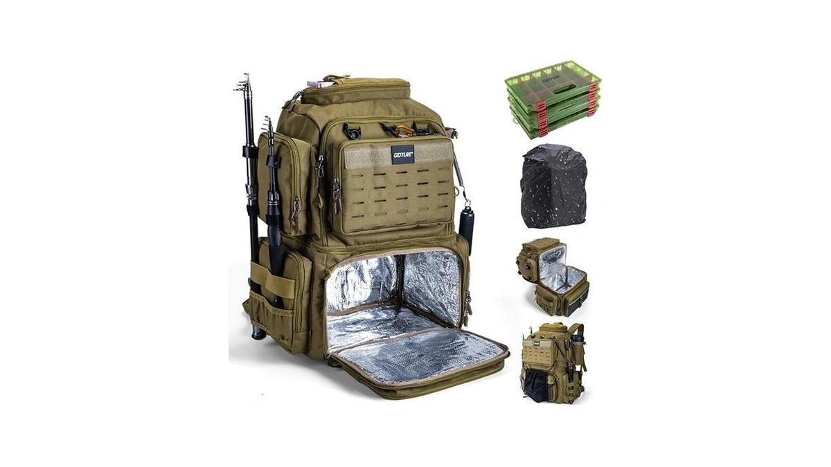 Goture Fishing Backpack With 4 Tackle Boxes, 78l 600d Water-resistant