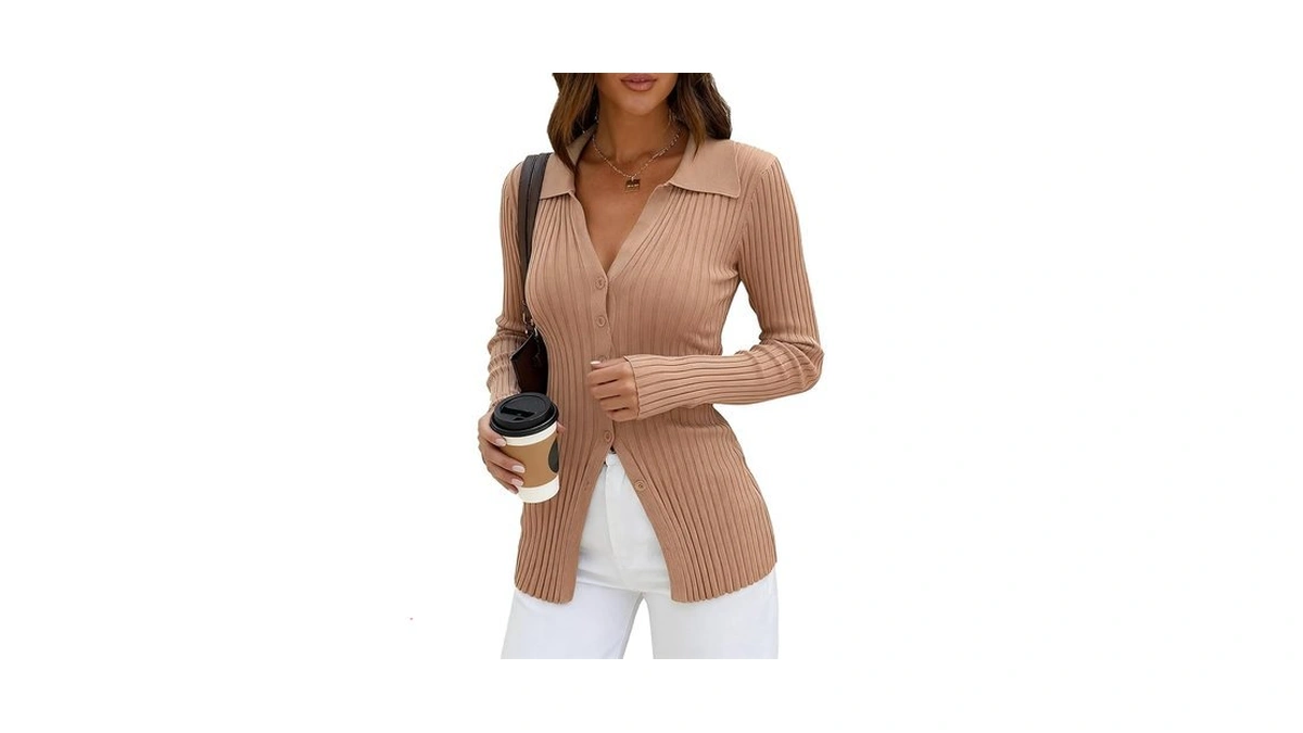 Dressmine Khaki Cardigan For Women Work Sweater Cardigans Button Up