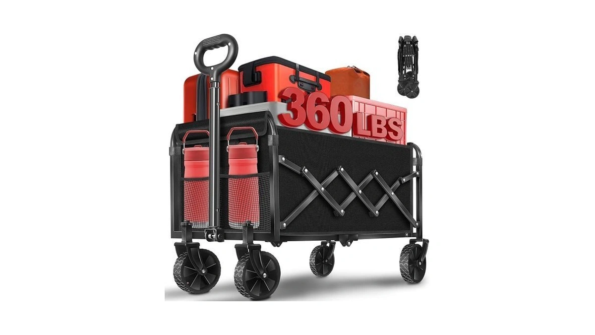 Collapsible Wagon Cart With Wheels, Compact 360 Lb Folding Utility