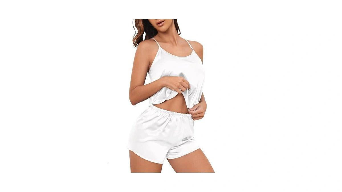 Ekouaer Silk Satin Pajamas Set For Women T-back Lingerie Pjs