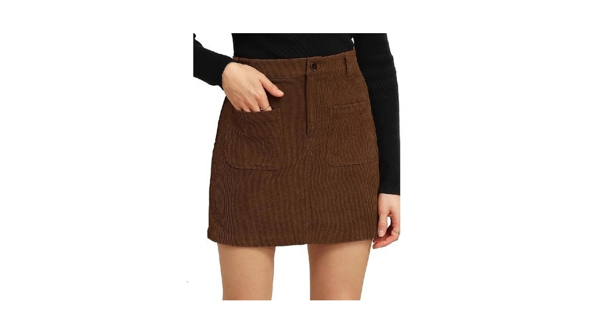Kate Kasin Womens Fall Brown Corduroy Mini Pencil Skirt With
