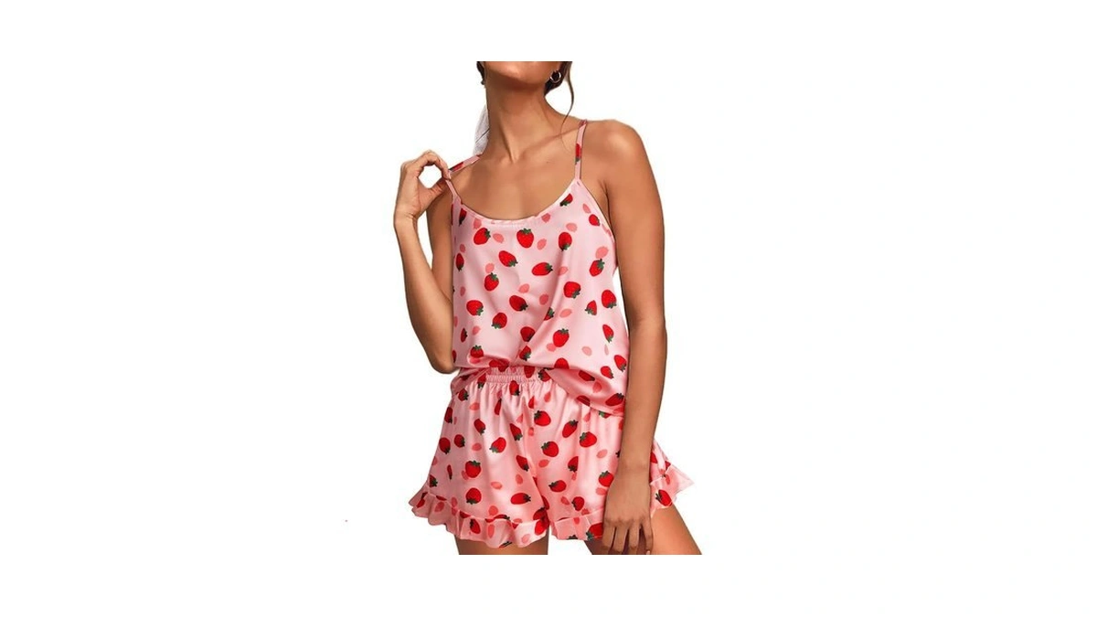 Vettres Women's Vibrant Printed Pajamas Set 2 Piece Satin Lingeries
