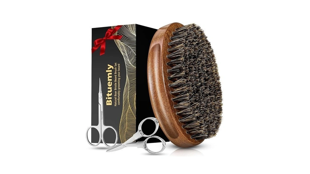 Bituemly Beard Brush, Stocking Stuffers Boar Bristle Beard Brush For