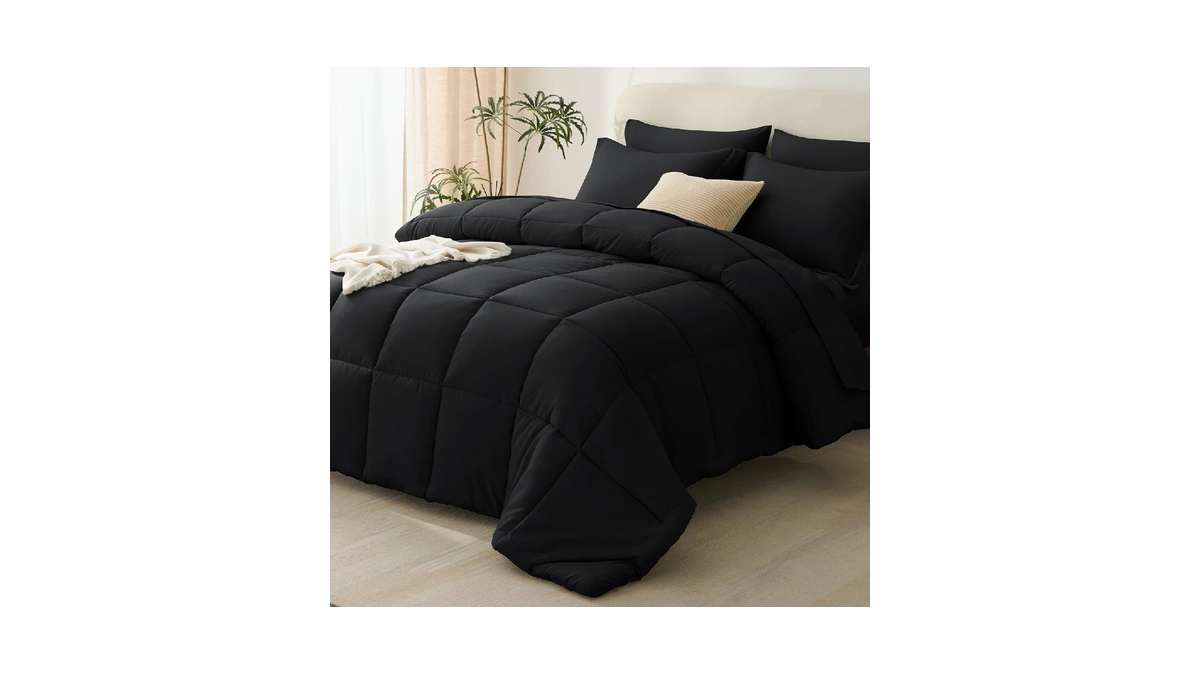 Cozylux Queen Comforter Set Black - 7 Pieces Bed In