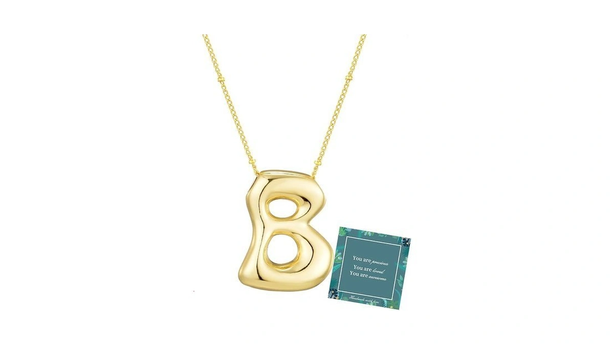 Moiegouct 14k Gold Bubble Letter B Necklace For Women 3d