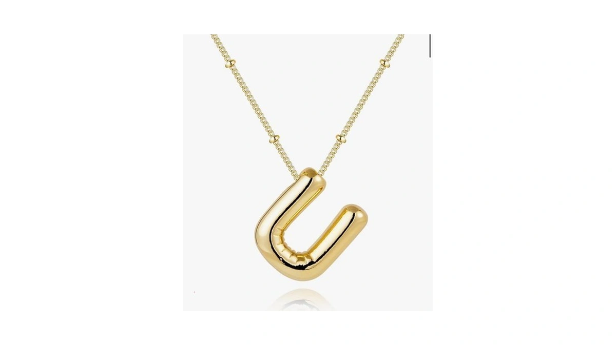 Inerney Gold Bubble Letter U Initial Necklace For Women, Balloon