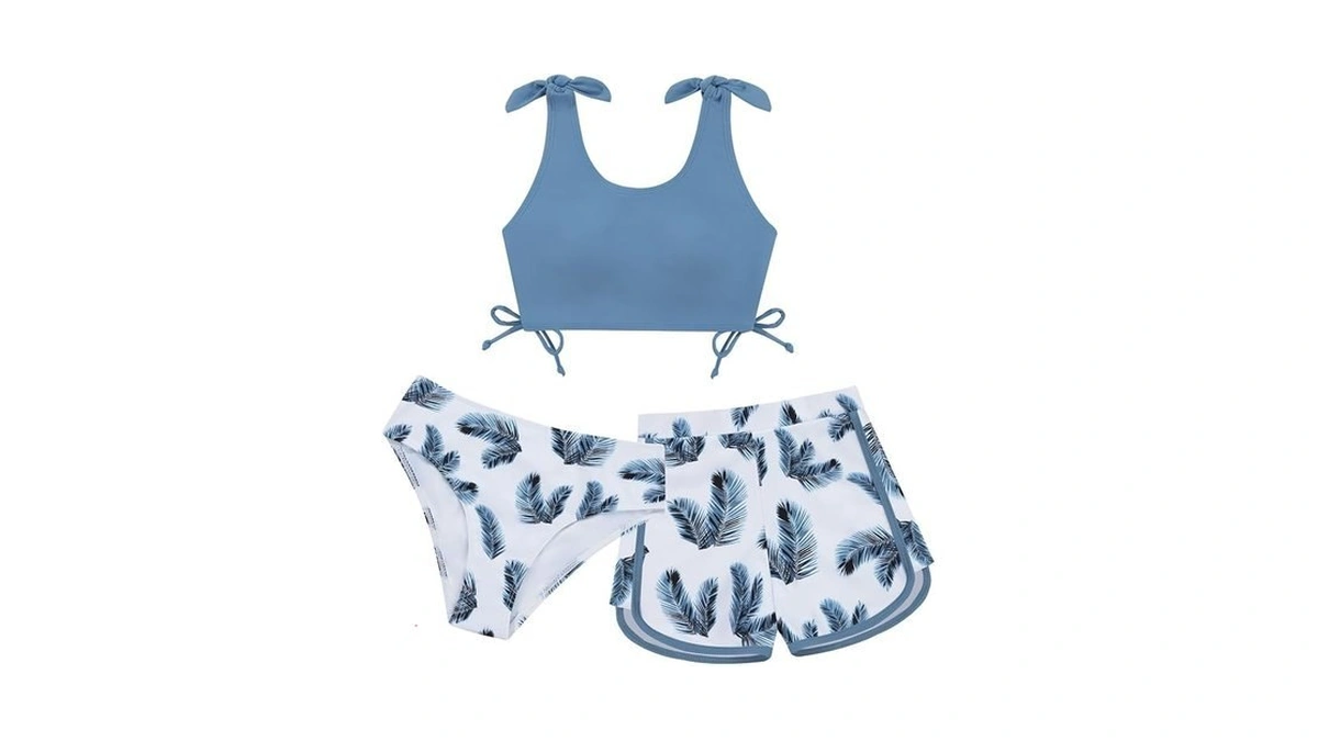 Weixinbuy Girls Swimsuit Bikini Set 3 Piece Kids Tropical Print