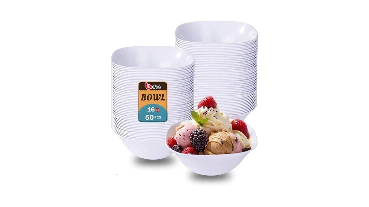 Bucla 50pack Gold Plastic Serving Bowls - 16oz Disposable Serving