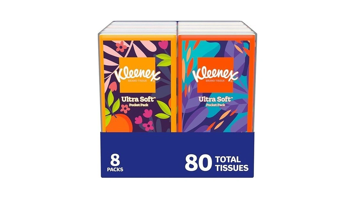Kleenex On-the-go Facial Tissues, 8 On-the-go Packs, 10 Tissues Per