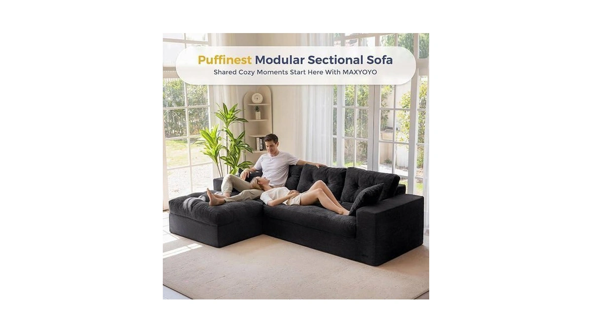 Maxyoyo 104" L Shaped Modular Sectional Sofa With Ottoman, Cloud