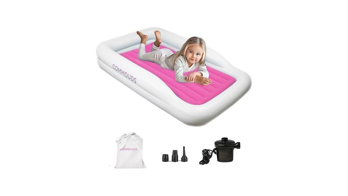 Commouds Portable Toddler Travel Bed With Safety Bumpers, Inflatable Kids