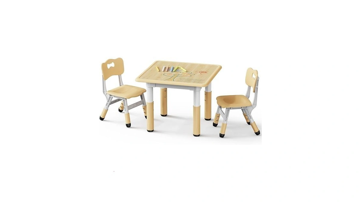 Brelley Height Adjustable Toddler Table And 2 Chairs Set, Beige