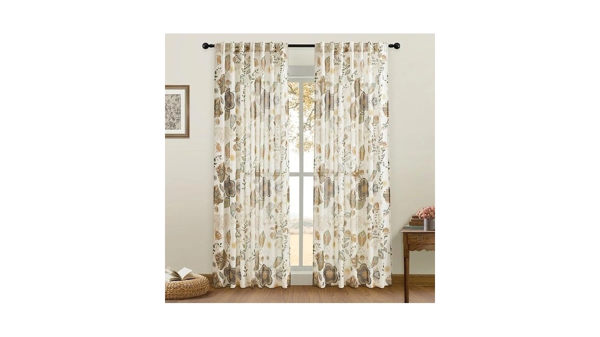 Linen Farmhouse Floral Patterned Curtains 90 Inch Length For Living