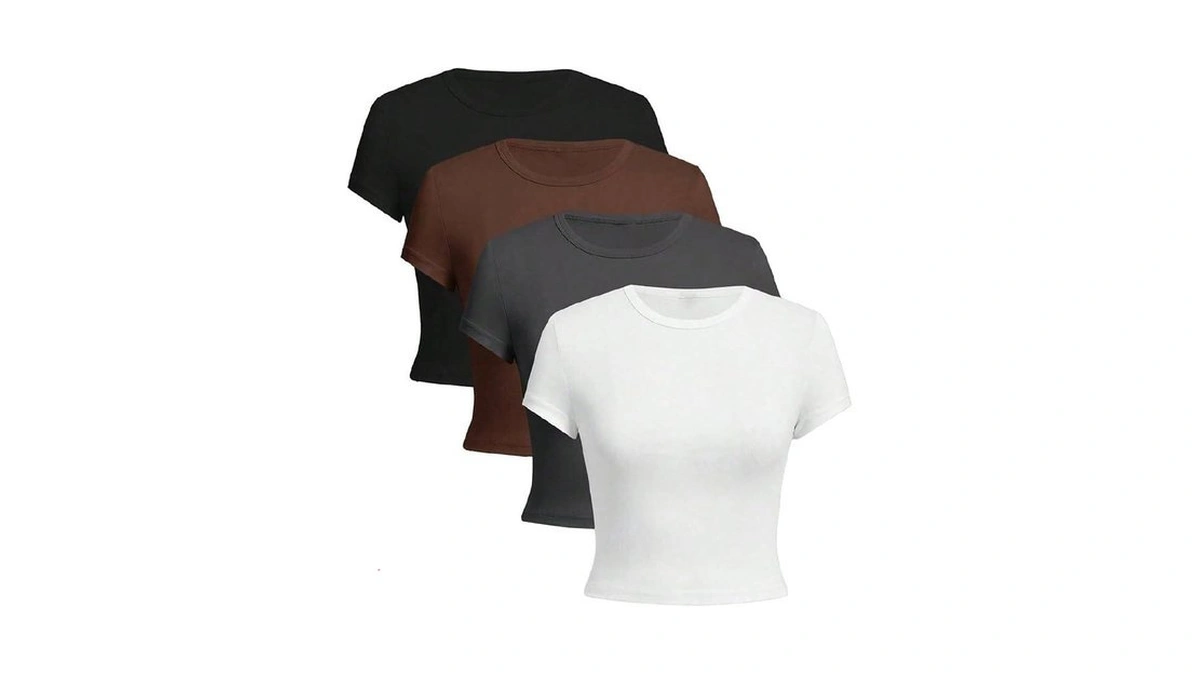 Oyoangle Girl's 4pcs Crop Tops Short Sleeve Crew Neck T
