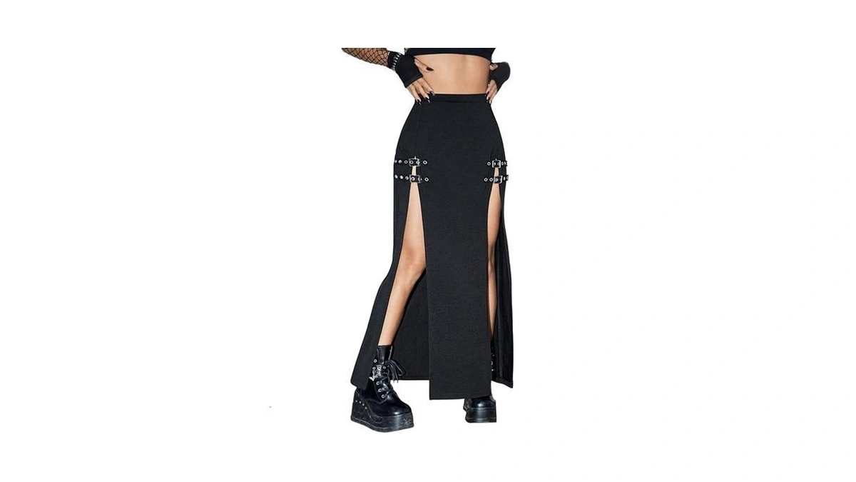 Verdusa Women's Buckle Split Thigh High Waist Clubwear Punk Loose