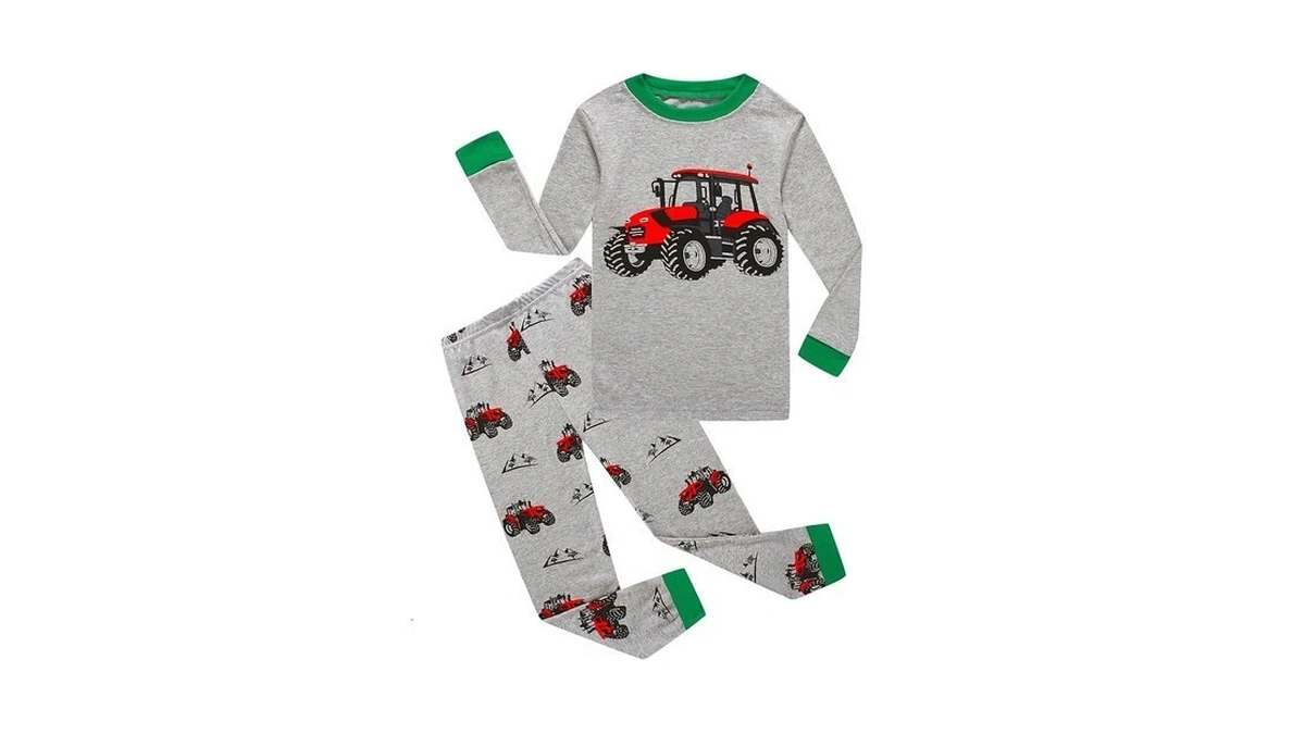 Kikizye Little Boys Long Sleeve Tractor Pajamas Kids Cotton Grey