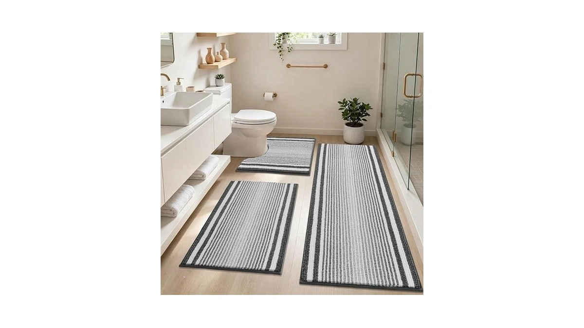 Hebe Chenille Bathroom Rugs Sets 3 Piece, Non Slip Washable