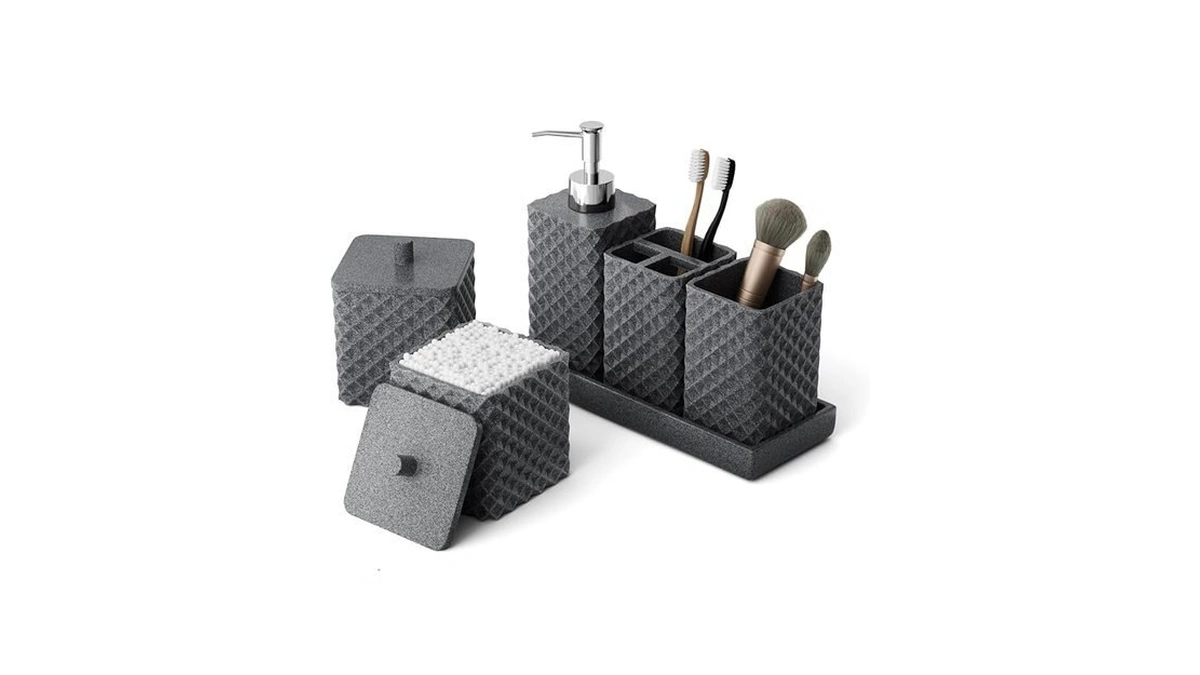 Bathroom Accessories Set Resin 6pcs, Square Toothbrush Holders Set Complete