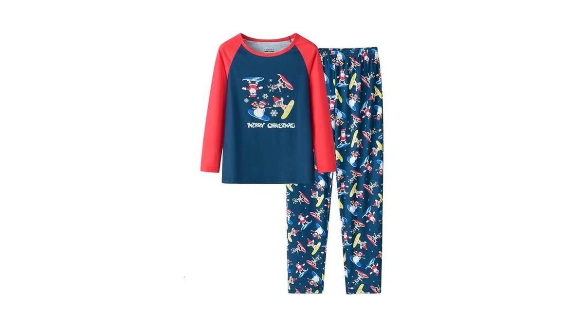 Cychelry Cute Navy Blue Skiing Christmas Pajamas For Tween Girls