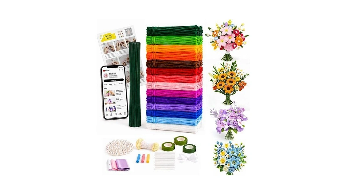 800pcs Pipe Cleaners Craft, 14 Colors Pipe Cleaner Flower Kit