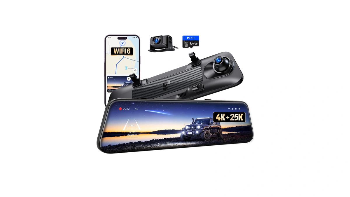 Pelsee S12 Native 4k + 2.5k Mirror Dash Cam, Rear