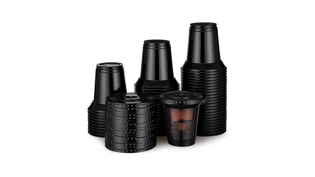 Acellegic 50 Set 12 Oz Black Plastic Cups With Lids,
