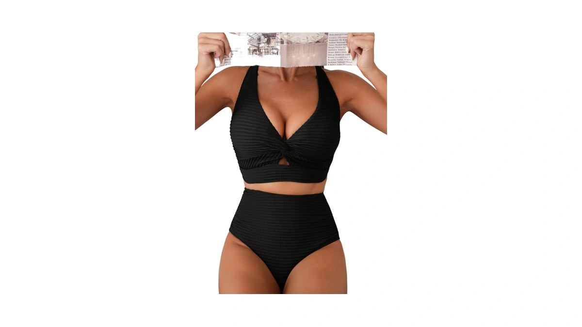 Herseas Womens Black Bikini Sets Twist Front Push Up Top
