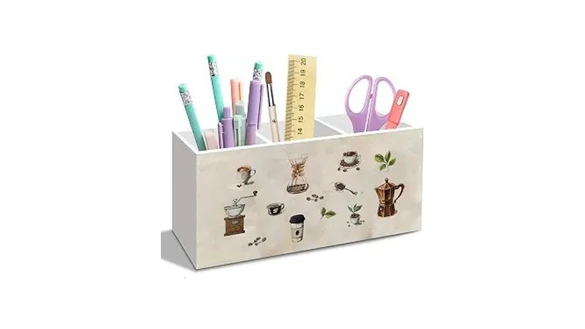 Nvucamd Vintage Coffee Bar Pen Pencil Holder For Desk, Coffee