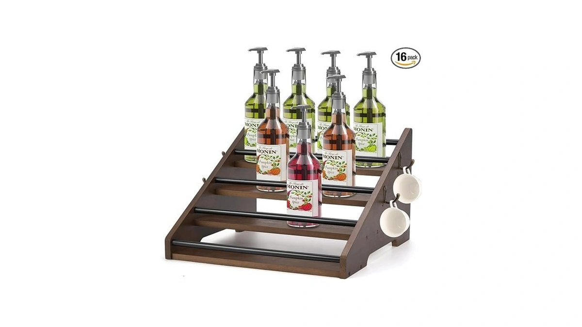 4-tier Coffee Syrup Organizer 16 Bottle Coffee Station Rack For