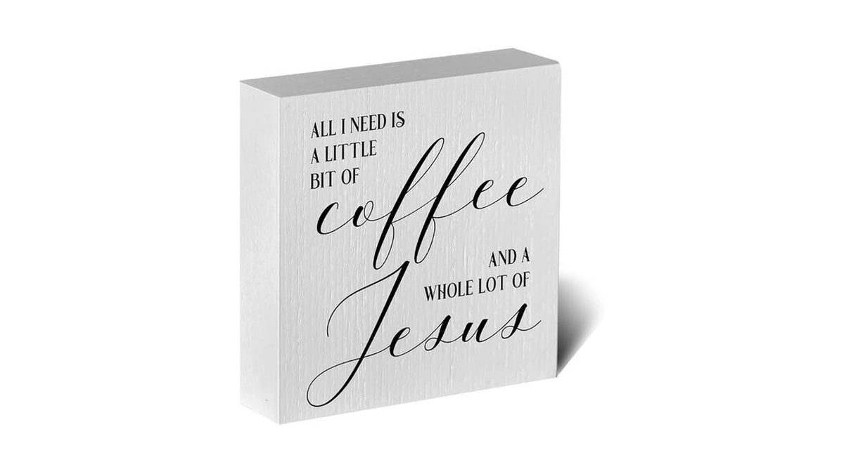 Christian Coffee Bar Sign, Farmhouse Kitchen Decor With Inspirational Quote,