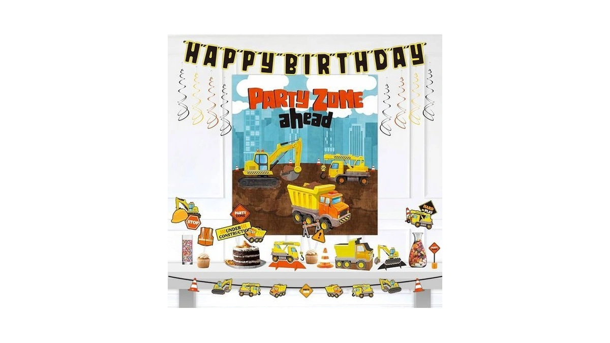 Honugogo 29-piece Construction Party Decoration Kit – Banners, Scene Setters,