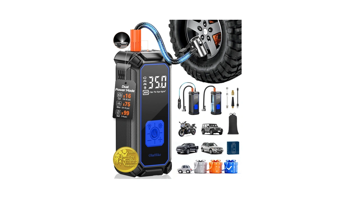 Olarhike Cordless Tire Inflator Portable Air Compressor, Dual Power -