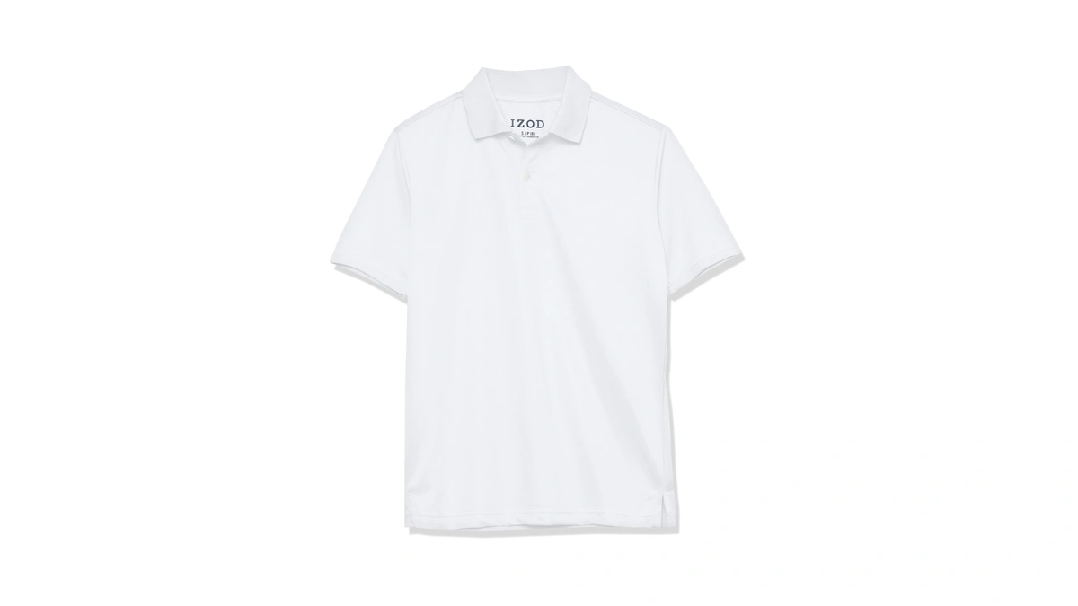 Izod Boys School Uniform Performance Short Sleeve Solid Polo, White,