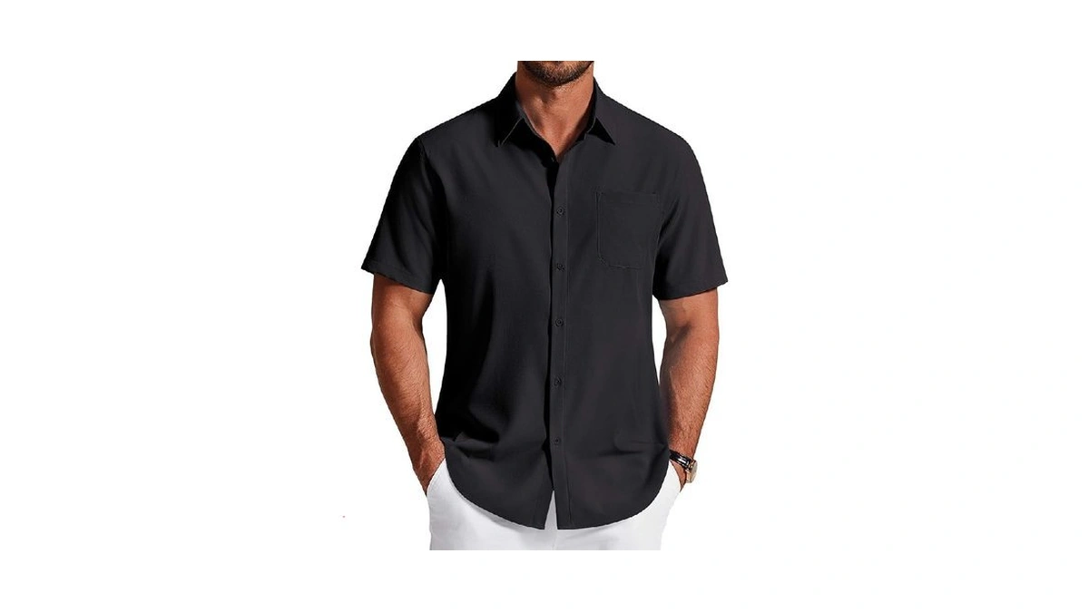 Coofandy Mens Short Sleeve Dress Shirt Non Iron Stretch Button