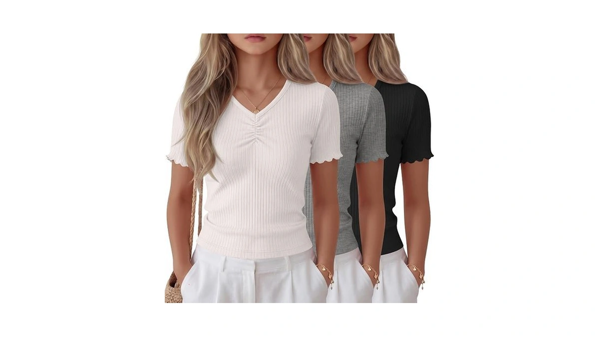 Lessonzoo 3 Pack Girls Short Sleeve T Shirt Cotton Ribbed